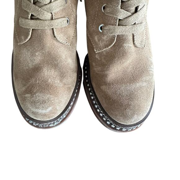 Vince Camuto Women's Branda Lace Up Booties Tan Suede Chains & Rhinestones - 8 - Picture 4 of 11